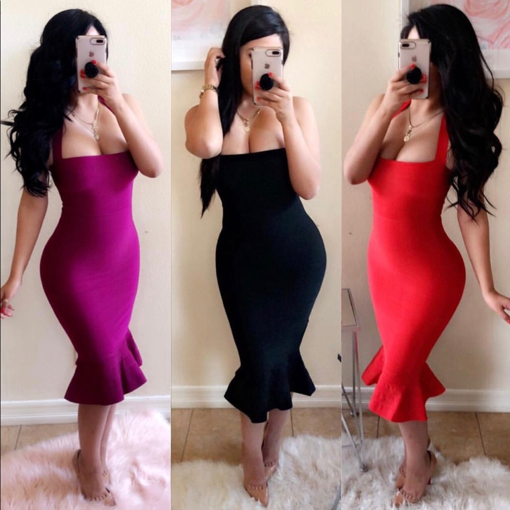 Mermaid knee length bandage material dress